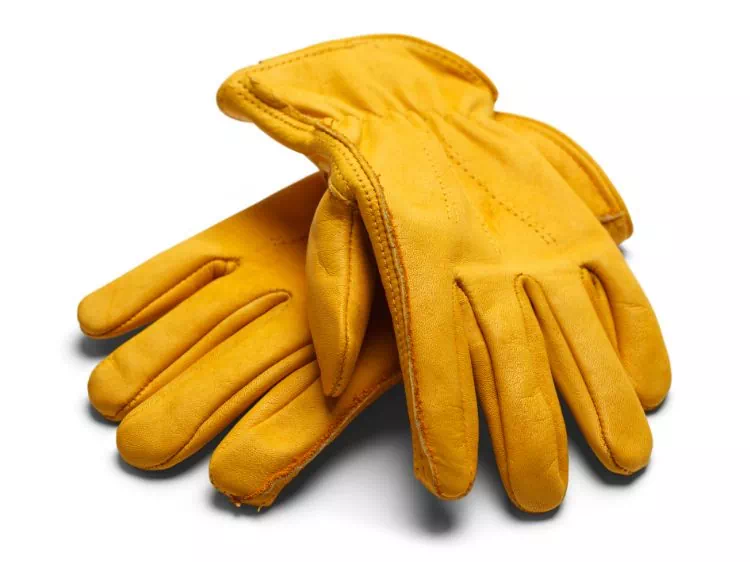 ciemno żółte rękawice robocze